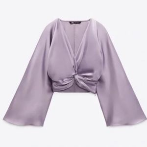 Zara Purple Silk Crop Blouse